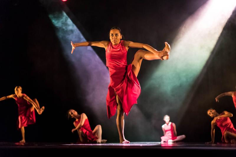 Student dancing at a Aboriginal Dance Company performance